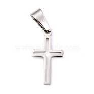 304 Stainless Steel Pendants, Hollow, Cross, Stainless Steel Color, 19.5x11x1.2mm, Hole: 3.5x7mm(STAS-Z018-08P)