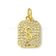 Rack Plating Brass Micro Pave Clear Cubic Zirconia Charms, Long-Lasting Plated, Lead Free & Cadmium Free, Rectangle with Letter Pattern, with Jump Ring, Real 18K Gold Plated, Letter S, 14x9.5x2mm, Hole: 3mm(KK-G501-01S-G)