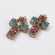 Handmade Polymer Clay Pendants, with Brass Findings, Nickel Free, Raw(Unplated), Cross, Colorful, 36x22x5mm, Hole: 2.5mm(IPDL-E008-38A)