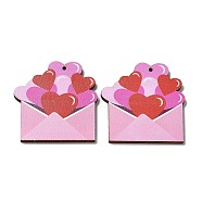 Single Face Printed Wood Pendants, Valentine's Day Charms, Envelope, 43x41x2.5mm, Hole: 1.6mm(WOOD-B008-04)