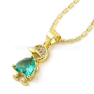 Brass Pave Cubic Zirconia Boy Love Pendant Necklaces for Women, Real 18K Gold Plated, Light Sea Green, 16.73 inch(42.5cm)(NJEW-S430-01G-04)