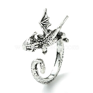 Dragon Alloy Open Cuff Rings, Lead Free & Cadmium Free, Antique Silver, 12mm, Inner Diameter: 19mm(X-RJEW-K275-22AS)