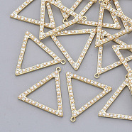 Rhinestone Pendants, with ABS Plastic Imitation Pearl and Real 18K Gold Plated Brass Pendant Settings, Nickel Free, Triangle, Crystal, 23.5x24.5x3mm, Hole: 1.2mm(KK-S354-025-NF)