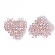 Plating Acrylic Woven Beads, Cluster Beads, Heart, Pearl Pink, 24x25x9mm, Hole: 1mm(PACR-R247-03B)