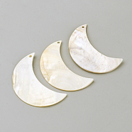 Freshwater Shell Pendants, Moon, Seashell Color, 70x46x2~6mm, Hole: 3mm(BSHE-S620-04)