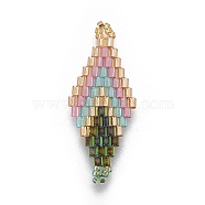 MIYUKI & TOHO Handmade Japanese Seed Beads Links, Loom Pattern, Rhombus, Colorful, 32.5~33x12.5~13.5x1.7mm, Hole: 1.2~1.5mm(SEED-E004-J09)