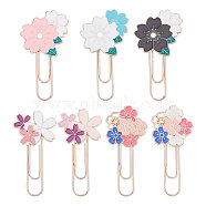 7 Pcs 7 Style Rose Gold Tone Zinc Alloy Enamel Bookmarks, Sakura Flower Paper Clips, Mixed Color, 58~63.5x29.5~32x3.5mm, 1pc/style(AJEW-GL0001-88)