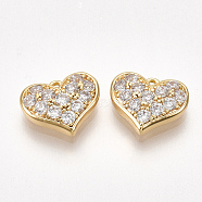 Valentine's Day Brass Cubic Zirconia Charms, Heart, Real 18K Gold Plated, Camellia, 8x9.5x2.5mm, Hole: 0.7mm(KK-S350-375A)