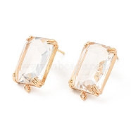 K9 Glass Stud Earring Findings, with Light Gold Brass Finding and Vertical Loops, Rectangle, Crystal, 21x13.5mm, Hole: 0.8mm, Pin: 0.8mm(KK-E071-26KCG-02)