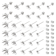 50Pcs 5 Style 304 Stainless Steel Post Stud Earring Settings, Prong Earring Setting, with Loop and 50Pcs Ear Nuts, Stainless Steel Color, 14~17.5x5.9~10mm, Hole: 1.7mm, Pin: 0.7mm, Tray: 3~9mm, 10Pcs/style(STAS-UN0053-91)