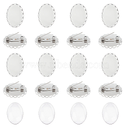 DIY Blank Oval 304 Stainless Steel Brooch Making Kit, Stainless Steel Color, 19x26x2.5mm, Tray: 18.5x25.5mm(DIY-UN0056-12B)