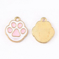 Alloy Enamel Pendants, Cat Paw Print, Light Gold, Pearl Pink, 16.8x14.1x1.5mm, Hole: 1.8mm(ENAM-R136-08)