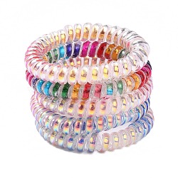 Plastic Telephone Cord Elastic Hair Ties, Ponytail Holder, Mixed Color, 35~39mm(OHAR-Q044-32)