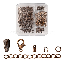 DIY Jewelry Making Finding Kit, Including Alloy Lobster Claw Clasps, Iron Jump Rings & Folding Crimp Ends & Ends Chains, Brass Snap on Bails & Wire Guardian, Red Copper, 200Pcs/box(DIY-YW0006-18)