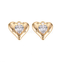 Brass Micro Pave Clear Cubic Zirconia Pendants, Nickel Free, Heart, Real 18K Gold Plated, 21x24x7mm, Hole: 3.5x3mm(KK-S356-647-NF)