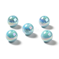 UV Plating Rainbow Iridescent Acrylic Beads, Round, Sky Blue, 15~15.5x15.5~16mm, Hole: 2.7mm(X-PACR-D070-01I)