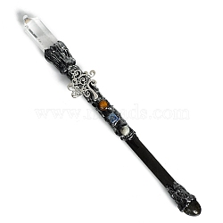 Natural Quartz Crystal & Obsidian Magic Wand, Cosplay Magic Wand, with Wood Wand, for Witches and Wizards, Tree, 290mm(PW-WG28233-09)