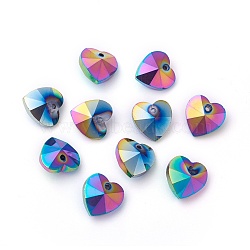 Romantic Valentines Ideas Glass Charms, Faceted Heart Pendants, Dodger Blue, 14x14x8mm, Hole: 1mm(G030V14mm-29)