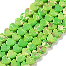 Dyed Synthetic Imperial Jasper Beads Strands, Heart, Light Green, 6x6x3mm, Hole: 1mm, about 69~71pcs/strand, 14.57''~14.96''(37~38cm)(G-M403-A37-02)