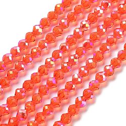 Electroplate Glass Beads Strands, Faceted, Bicone, Orange Red, 5.5~6x5mm, Hole: 1.2mm, about 78~79pcs/strand, 15.35~15.55''(39~39.5cm)(GLAA-A014-02D)