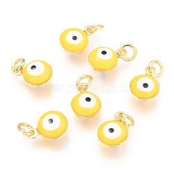 Brass Enamel Charms, Real 18K Gold Plated, Long-Lasting Plated, with Jump Ring, Evil Eye, Gold, 9.5x6.5x4.5mm, Hole: 2.5mm(KK-B024-02G-G)