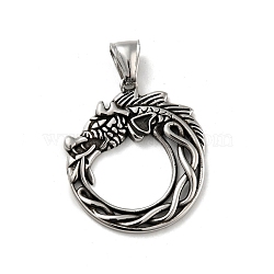 304 Stainless Steel Pendants, Dragon, Antique Silver, 34.5x30.5x3mm, Hole: 4x8mm(STAS-C053-11AS)