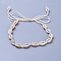 Adjustable Cowrie Shell Beads Beaded Necklaces, with Waxed Cotton Cords, Pale Goldenrod, 35.8 inch(91cm)(NJEW-JN02394)