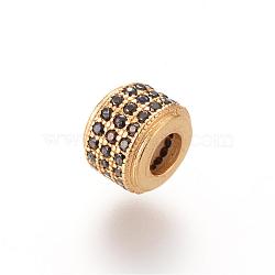 Brass Micro Pave Cubic Zirconia Beads, Column, Golden, 9x6.6mm(ZIRC-S053-YS013B-1)