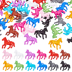 Elite 48Pcs 12 colors Opaque Acrylic Pendants, Horse, Mixed Color, 41x42x13mm, Hole: 3.5x4mm, 4pcs/color(TACR-PH0001-47)