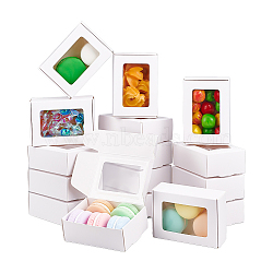 Paper Candy Boxes, Bakery Box, with PVC Clear Window, for Party, Wedding, Baby Shower, Rectangle, White, 8.7x6.2x3cm(CON-BC0006-58)