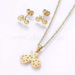 304 Stainless Steel Jewelry Sets, Stud Earrings and Pendant Necklaces, Bike, Golden, Necklace: 17.7 inch(45cm), Stud Earrings: 8x11x1.2mm, Pin: 0.8mm(SJEW-O090-07G)