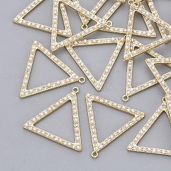 Rhinestone Pendants, with ABS Plastic Imitation Pearl and Real 18K Gold Plated Brass Pendant Settings, Nickel Free, Triangle, Crystal, 23.5x24.5x3mm, Hole: 1.2mm(KK-S354-025-NF)