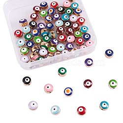 72Pcs 12 Colors Alloy Enamel Beads, Column with Evil Eye, Mixed Color, 8x6~7mm, Hole: 1mm, 6pcs/color(ENAM-SZ0001-82)