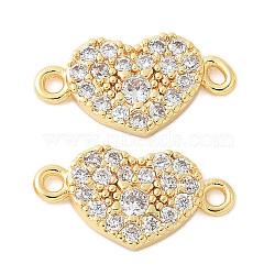 Brass Micro Pave Cubic Zirconia Connector Charms, Heart, Real 18K Gold Plated, 7x13.5x2mm, Hole: 1mm(KK-U056-43G)