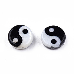 Natural Freshwater Shell Printed Beads, Yin Yang Pattern, Black, White, 8x2.5mm, Hole: 0.9mm(SHEL-N026-207B-01)