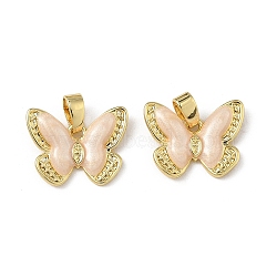 Brass Enamel Pendants, Butterfly Charm, PeachPuff, 11.5x15x2.5mm, Hole: 4x2.5mm(KK-F924-16A-G02)