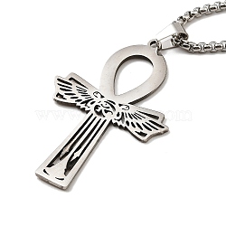 201 Stainless Steel Pendant Necklaces, Cross, 23.54 inch(59.8cm), Cross: 48x31.5x1.2mm(NJEW-M212-01A-P)