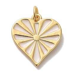 Rack Plating Brass Pendants, with Enamel and Jump Ring, Cadmium Free & Lead Free, Long-Lasting Plated, Real 18K Gold Plated, Heart Charm, White, 17.5x16.5x2mm, Hole: 3mm(KK-U027-38G-04)