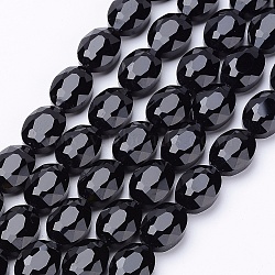 Glass Bead Strands, Crystal Bead Strands, Faceted, Oval, Black, 16x12~13x7mm, Hole: 1mm, 20pcs/strand, 12.5 inch(GLAA-S003-16x13mm-05)