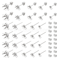 50Pcs 5 Style 304 Stainless Steel Post Stud Earring Settings, Prong Earring Setting, with Loop and 50Pcs Ear Nuts, Stainless Steel Color, 14~17.5x5.9~10mm, Hole: 1.7mm, Pin: 0.7mm, Tray: 3~9mm, 10Pcs/style(STAS-UN0053-91)