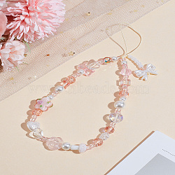 1Pc Acrylic Beads Mobile Straps for Women, Phone Decorations Charm, with Glass, Heart & Flower & Bowknot, Colorful, 180mm(HJEW-LP0001-28)