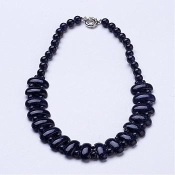Synthetic Blue Goldstone  Beaded Necklaces, with Brass Lobster Claw Clasps, 19.8 inch~21.2 inch