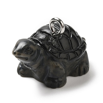 Opaque Resin Pendants, Tortoise Charms with Platinum Tone Iron Loops, Black, 14x12.5x22.5mm, Hole: 2mm