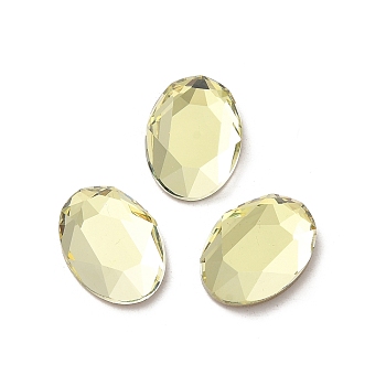 Glass Rhinestone Cabochons, Flat Back & Back Plated, Faceted, Oval, Jonquil, 14x10x3.5mm