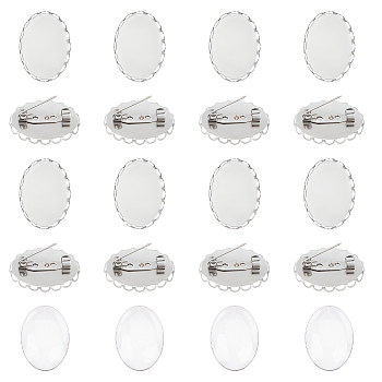 DIY Blank Oval 304 Stainless Steel Brooch Making Kit, Stainless Steel Color, 19x26x2.5mm, Tray: 18.5x25.5mm