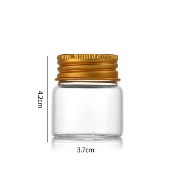 Clear Glass Bottles Bead Containers, Screw Top Bead Storage Tubes with Aluminum Cap, Column, Golden, 3.7x4cm, Capacity: 20ml(0.68fl. oz)