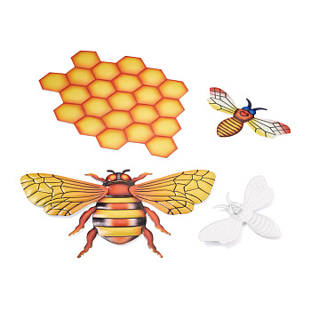 3D Iron Bee & Honeycomb Ornaments, for Outdoor Garden Decoration, Gold, 90~217x140~250x1.5~3mm, Hole: 9x11.5mm, 4pcs/set