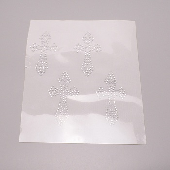 Glitter Hotfix Rhinestone(Hot Melt Adhesive On The Back), Costume Accessories, Cross, Crystal, 280x208x1mm