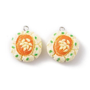 Resin Imitation Food Pendants, Bread Charms with Platinum Plated Iron Loops, Snow, 24x20x11mm, Hole: 2mm