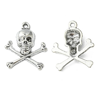 Antique Silver Tibetan Style Pirate Style Skull Pendant, Lead Free and Cadmium Free, about 24mm long, 21mm wide, 4mm thick, hole:2mm